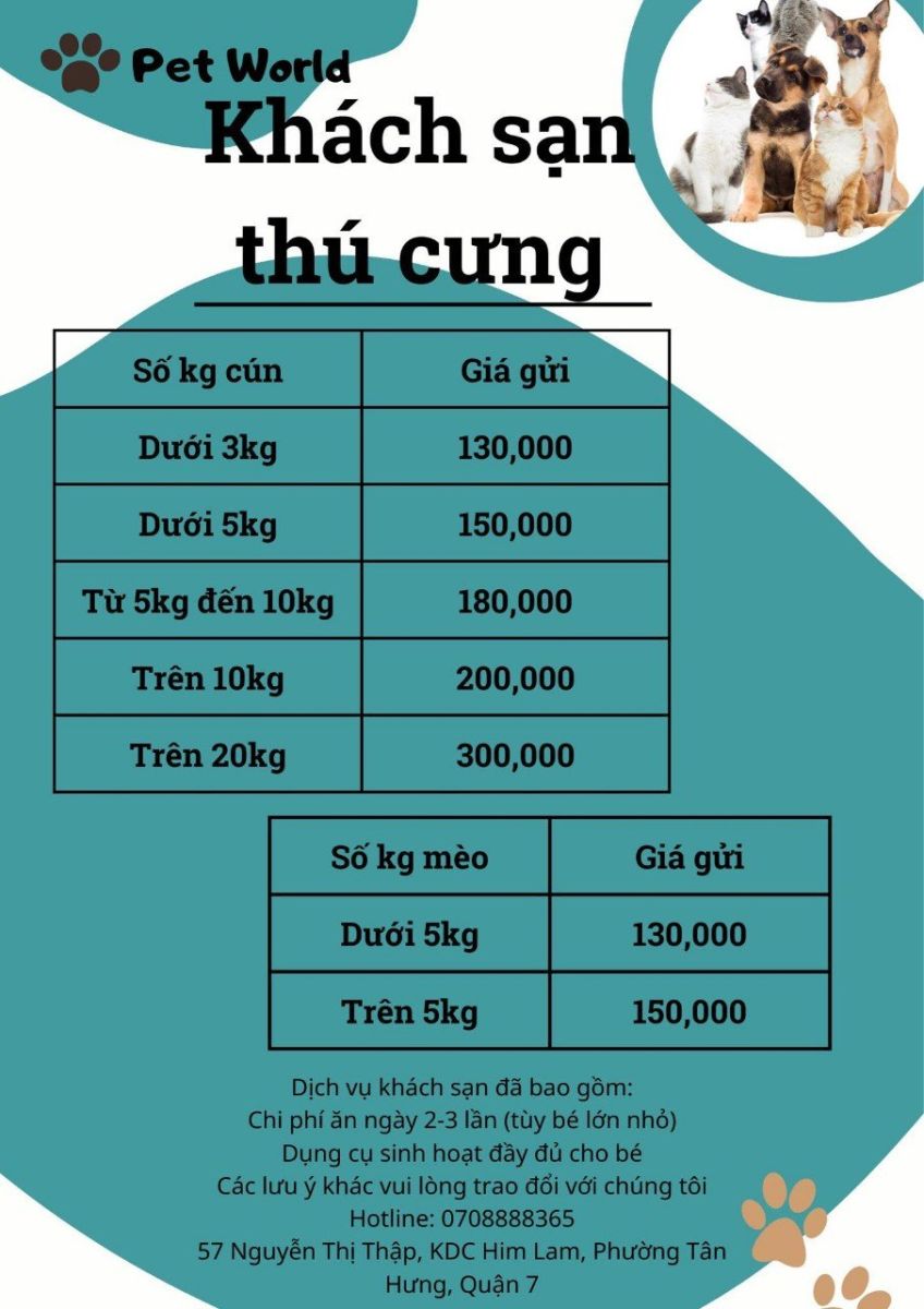 bảng giá khách sạn thú cưng